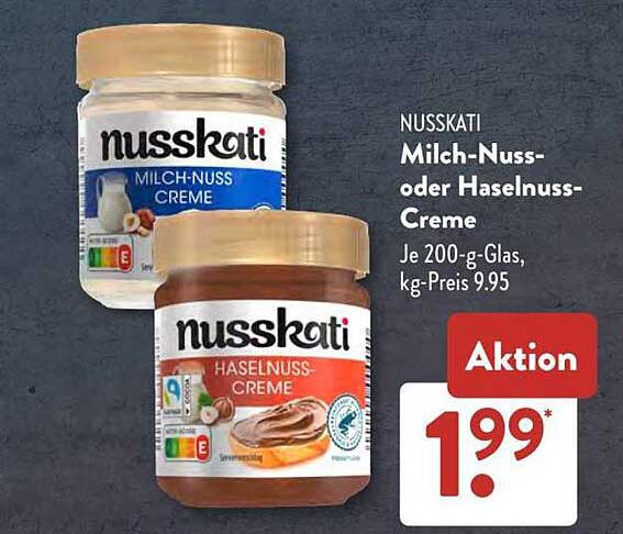 Nusskati Milch-Nuss- oder Haselnuss-Creme