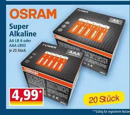 OSRAM Super Alkaline Batterien AA LR6 oder AAA LR03, je 20 Stück