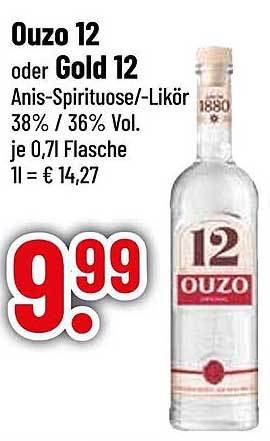 Ouzo 12 oder Gold 12 Anis-Spirituose - 0,7l Flasche
