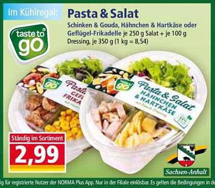 Pasta & Salat - Schinken & Gouda, Hähnchen & Hartkäse oder Geflügel-Frikadelle