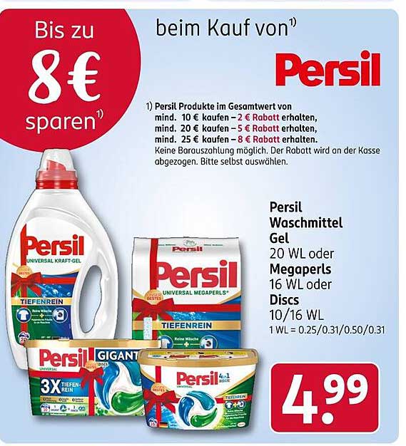 Persil Waschmittel Gel 20 WL oder Megaperls 16 WL oder Discs 10/16 WL