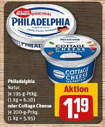 Philadelphia Natur oder Cottage Cheese - Aktion im REWE-Prospekt