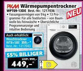 PKM Wärmepumpentrockner WPT09-13DE - Jetzt im Angebot!