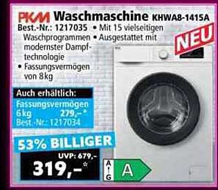 PKM Waschmaschine KHW8-1415A mit 15 Waschprogrammen