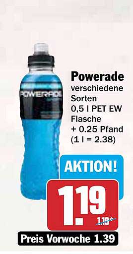 Powerade verschiedene Sorten 0,5 l PET EW Flasche