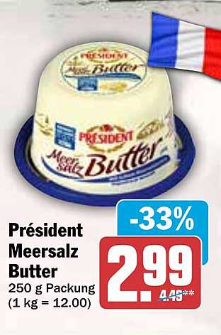 Präsident Meersalz Butter 250 g Packung