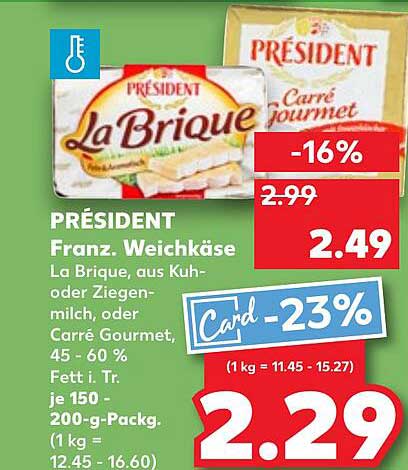 PRESIDENT Franz. Weichkäse La Brique oder Carré Gourmet