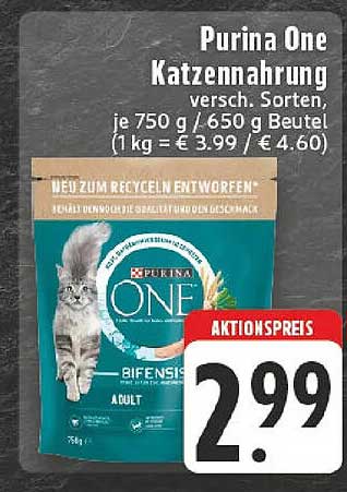 Purina One Katzennahrung, verschiedene Sorten, je 750 g / 650 g Beutel