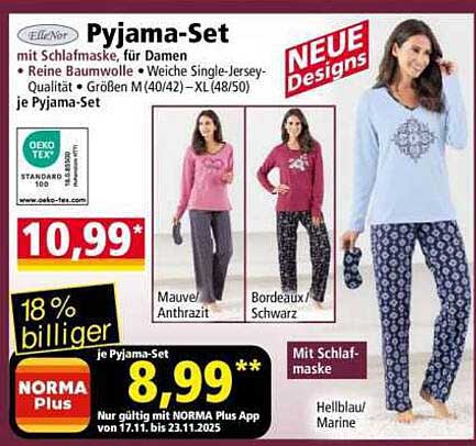 Pyjama-Set mit Schlafmaske, für Damen