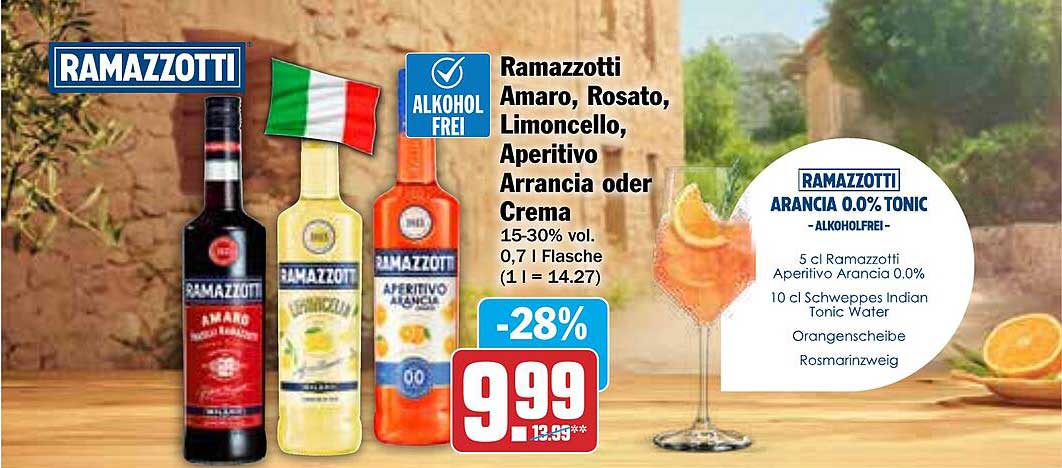 Ramazzotti Amaro, Rosato, Limoncello, Aperitivo Arrancia oder Crema 0,7 l