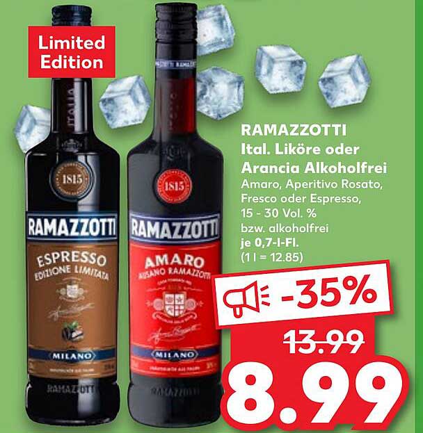 RAMAZZOTTI Italienische Liköre oder Arancia Alkohol- und alkoholfrei - Limited Edition