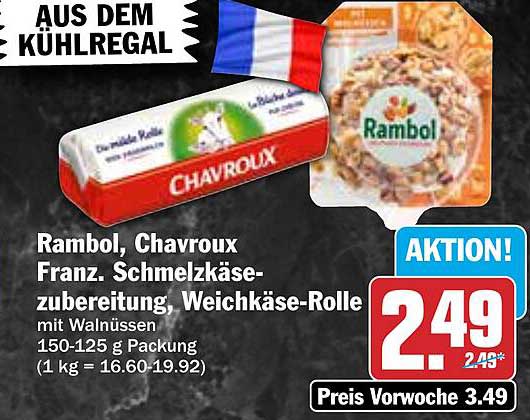 Rambol, Chavroux Französische Schmelzkäsezubereitung, Weichkäse-Rolle mit Walnüssen