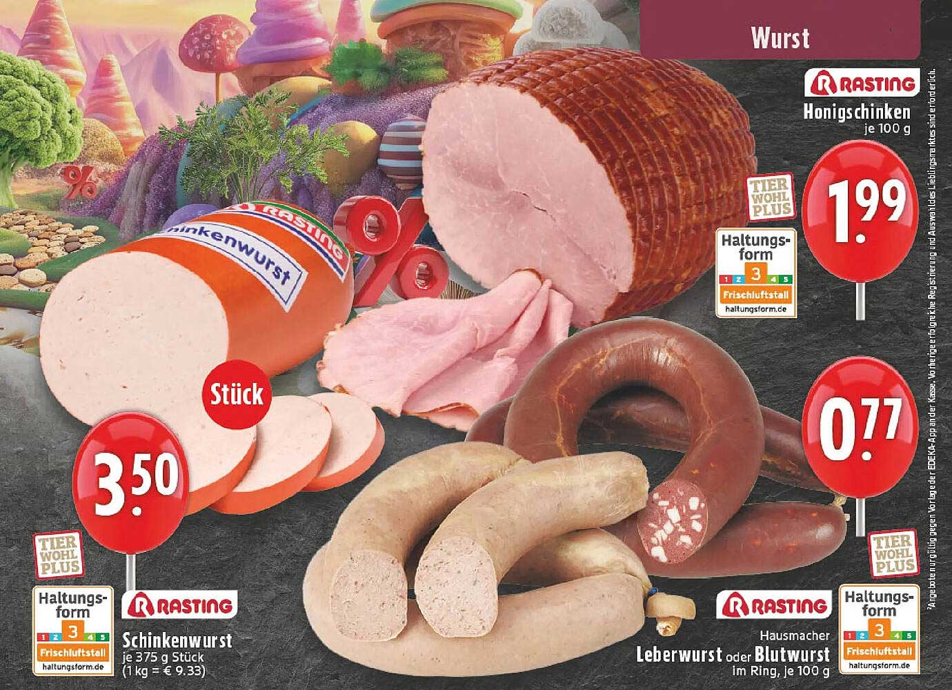 Rasting Schinkenwurst und Hausmacher Leberwurst oder Blutwurst