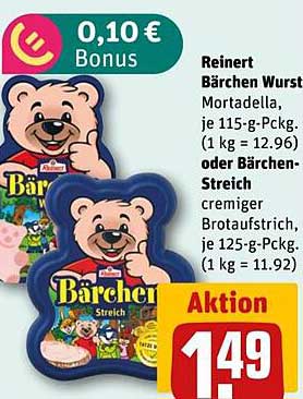 Reinert Bärchen Wurst Mortadella oder Bärchen-Streich