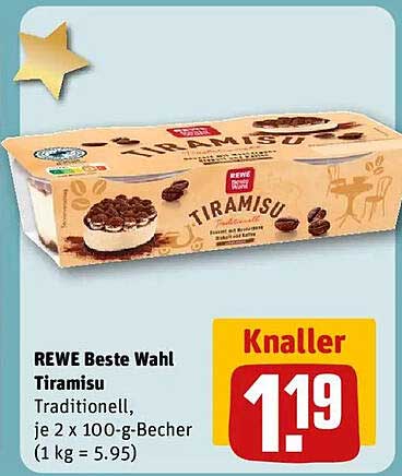REWE Beste Wahl Tiramisu Traditionell, je 2 x 100-g-Becher