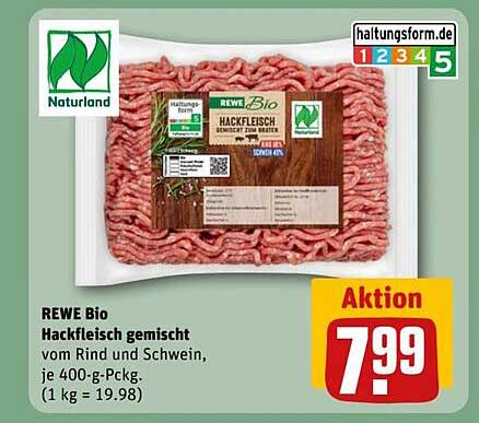 REWE Bio Hackfleisch gemischt vom Rind und Schwein, je 400-g-Pckg.