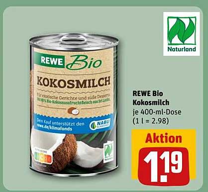 REWE Bio Kokosmilch je 400-ml-Dose