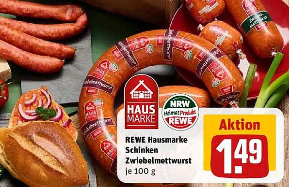 REWE Hausmarke Schinken Zwiebelmettwurst je 100 g
