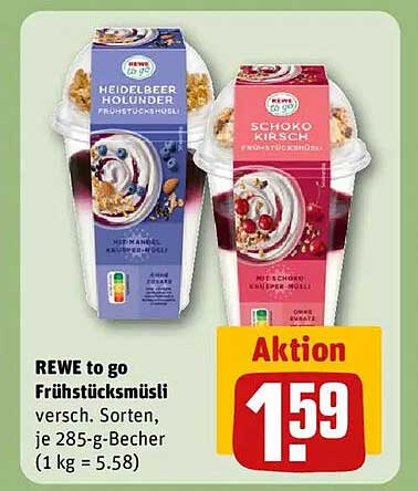 REWE to go Frühstücksmüsli 285 g Becher - Heidelbeer Holunder & Schoko Kirsch