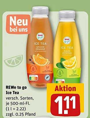 REWE to go Ice Tea - verschiedene Sorten, je 500-ml-Fl.