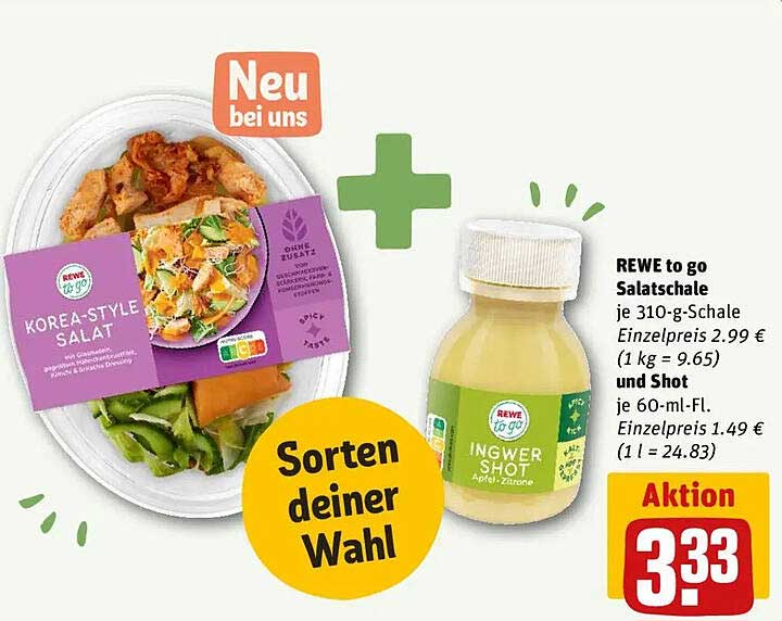 REWE to go Salatschale Korea-Style mit Ingwer Shot für nur 3,33 €