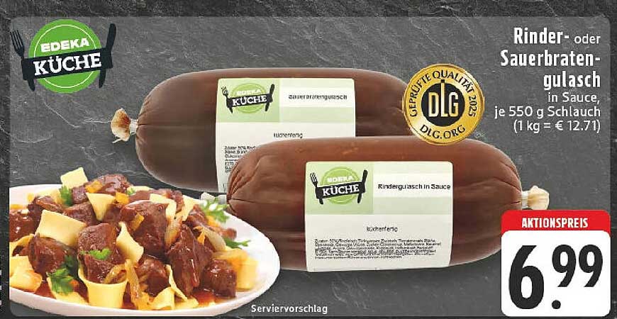 Rinder- oder Sauerbratengulasch in Sauce, je 550 g Schlauch