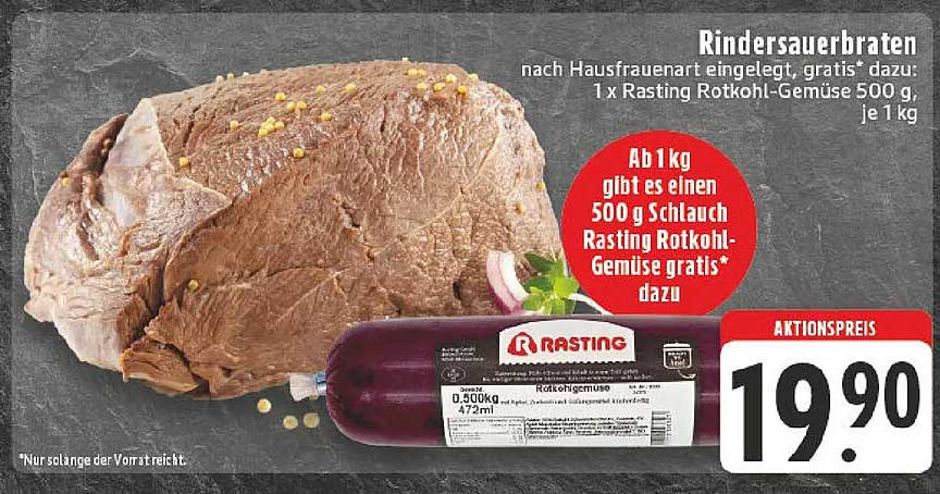 Rindersauerbraten nach Hausfrauenart mit gratis Rasting Rotkohl-Gemüse