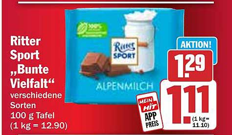Ritter Sport „Bunte Vielfalt“ 100 g Tafel – Alpenmilch und mehr