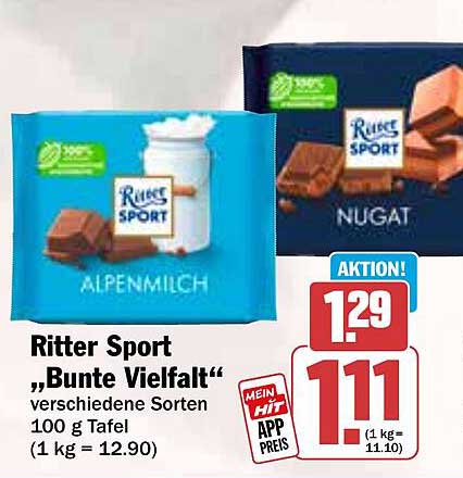 Ritter Sport "Bunte Vielfalt" 100 g Tafel - Verschiedene Sorten