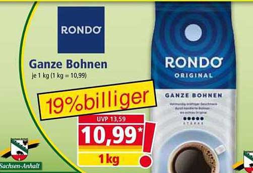 Rondo Ganze Bohnen 1 kg – 19% günstiger