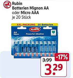 Rubin Batterien Mignon AA oder Micro AAA je 20 Stück