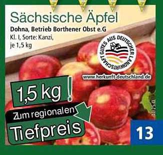Sächsische Äpfel Kl. I, Sorte: Kanzi, je 1,5 kg