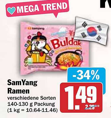 SamYang Ramen verschiedene Sorten 140-130 g Packung