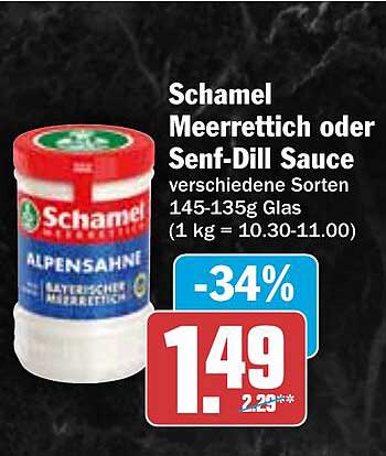 Schamel Meerrettich oder Senf-Dill Sauce - verschiedene Sorten, 145-135g Glas