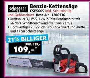 Scheppach Benzin-Kettensäge CSP560S inkl. Schutzbrille und Gehörschutz
