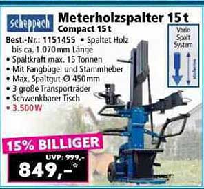 Scheppach Meterholzspalter 15t - Compact 15t