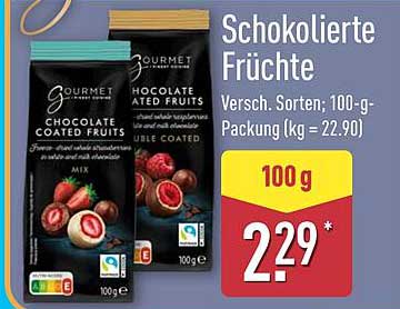 Schokolierte Früchte - Verschiedene Sorten, 100-g-Packung