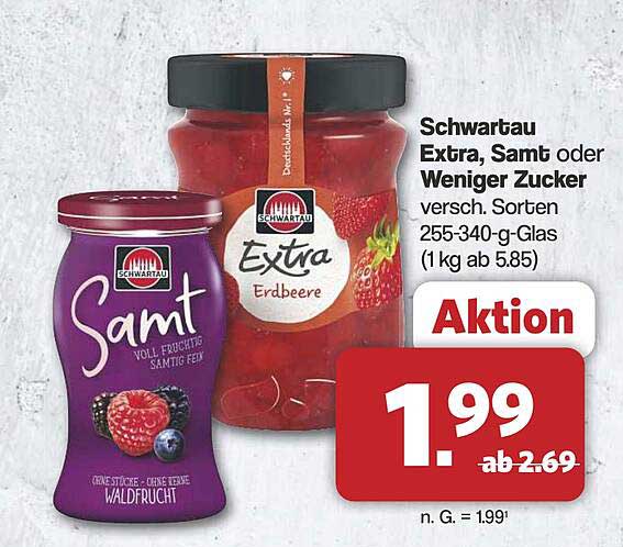 Schwartau Extra, Samt oder Weniger Zucker – verschiedene Sorten