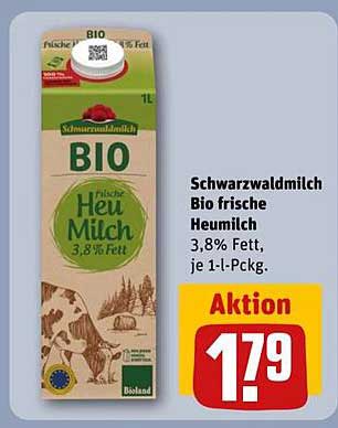 Schwarzwaldmilch Bio frische Heumilch 3,8% Fett, je 1-L-Pckg.
