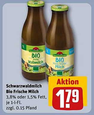 Schwarzwaldmilch Bio Frische Milch 3,8% oder 1,5% Fett, je 1-l-Fl.