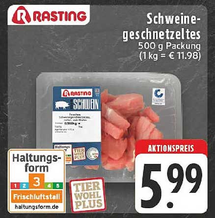 Schweinegeschnetzeltes 500 g Packung für nur 5,99 €