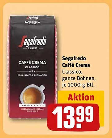 Segafredo Caffè Crema Classico, ganze Bohnen, je 1000-g-Btl.