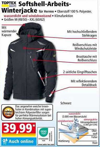 Softshell-Arbeits-Winterjacke für Herren