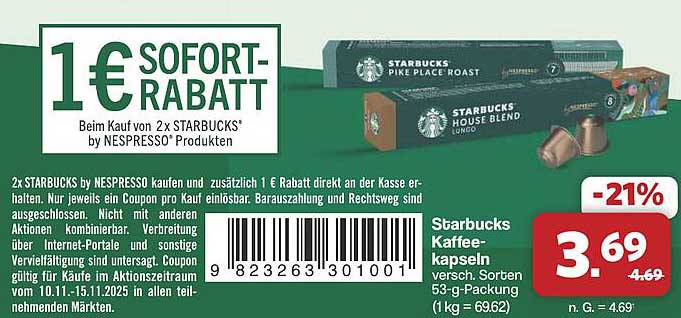 Starbucks Kaffeekapseln - Verschiedene Sorten 53 g-Packung