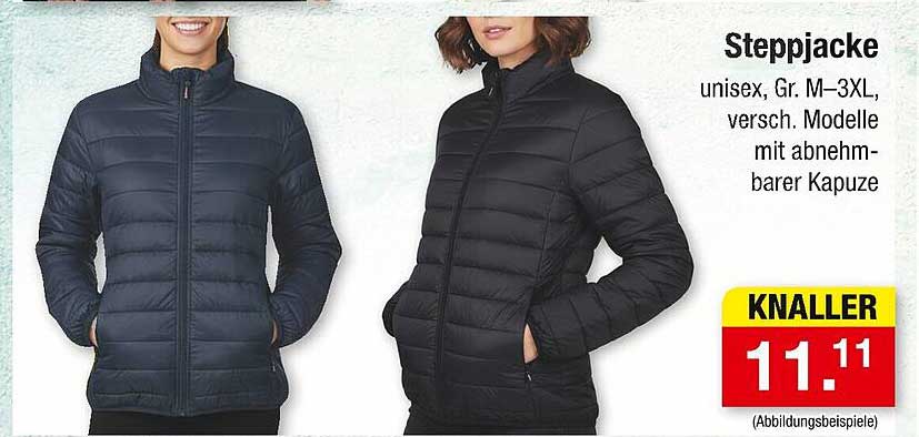 Steppjacke unisex, Gr. M–3XL, verschiedene Modelle mit abnehmbarer Kapuze
