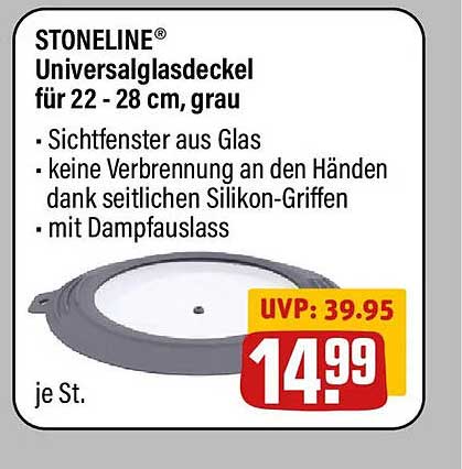 STONELINE® Universalglassdeckel für 22 - 28 cm, grau
