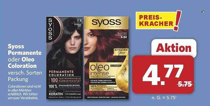 Syoss Permanente oder Oleo Coloration, verschiedene Sorten, Packung
