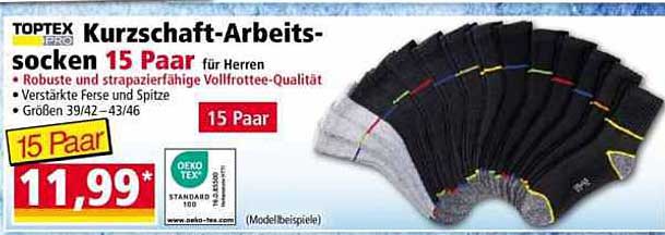 TOPTEX PRO Kurzschaft-Arbeits-Socken 15 Paar für Herren