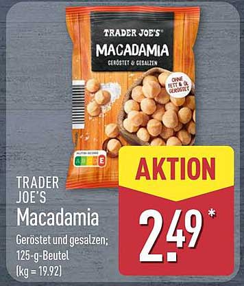 TRADER JOE'S Macadamia - Geröstet und gesalzen; 125-g Beutel