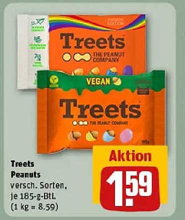 Treets Peanuts in verschiedenen Sorten